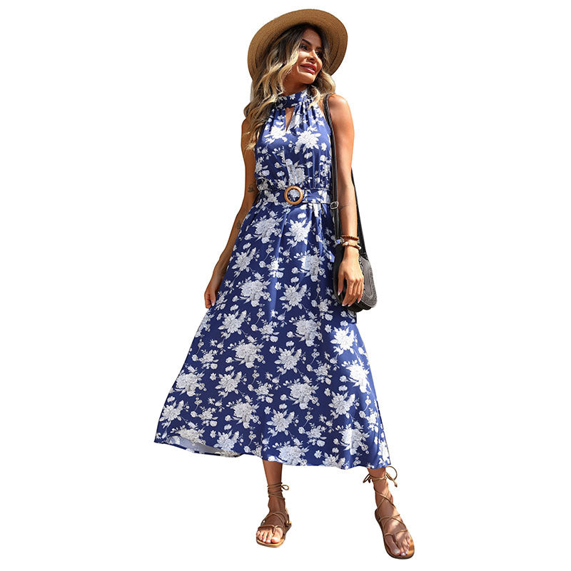Damen Maxi-Kleid Blumenmuster Taillengürtel Norvielle