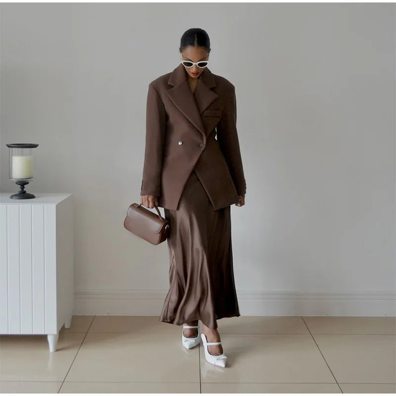 Damen Oversized Blazer Doppelter Knopf Norvielle Beige