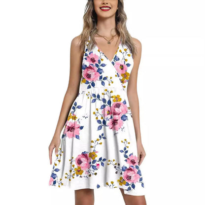 Damen Blumenkleid A-Linie V-Ausschnitt Norvielle