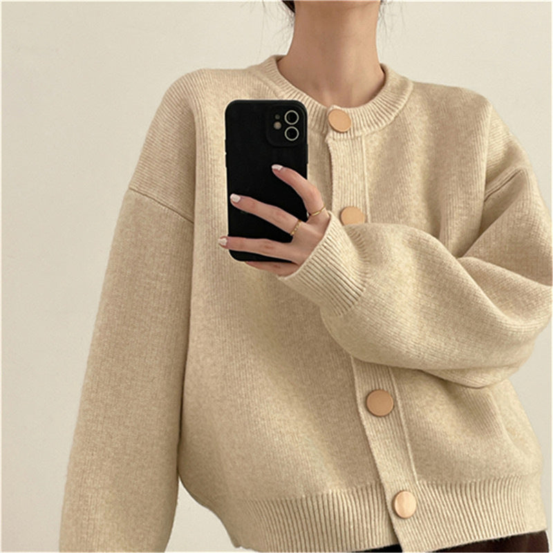 Damen Strickcardigan Weiches Material Knöpfe Beige
