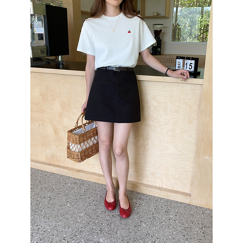 Damen T-Shirt Kurzarm Kirschmotiv