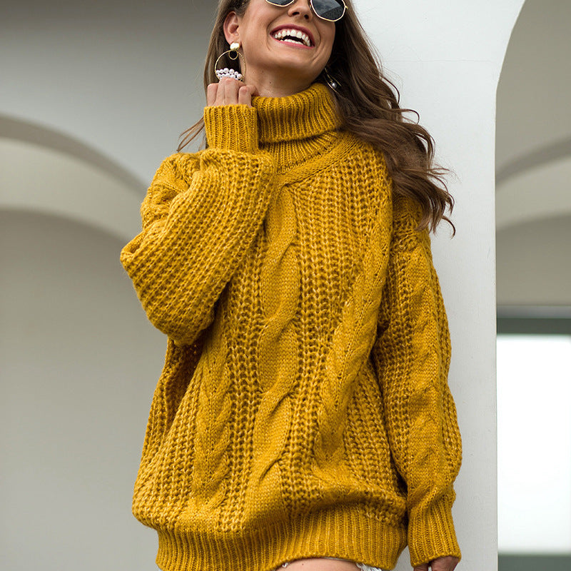 Damen Grobstrickpullover Rollkragen Zopfmuster Norvielle