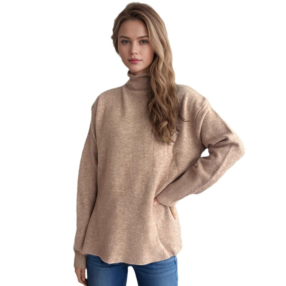 Damen Pullover Hochkragen Mit Seitentaschen Norvielle