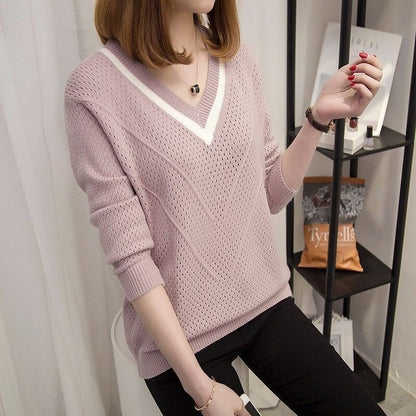 Damen Pullover V-Ausschnitt Strukturiertes Muster Norvielle