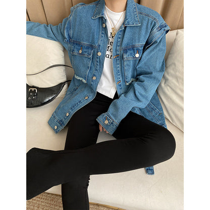 Damen Denim-Jacke Lässig Mit Knöpfen Und Taschen