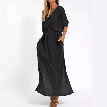 Damen Maxikleid mit Seitenschlitz und elastischem Taillenbund
