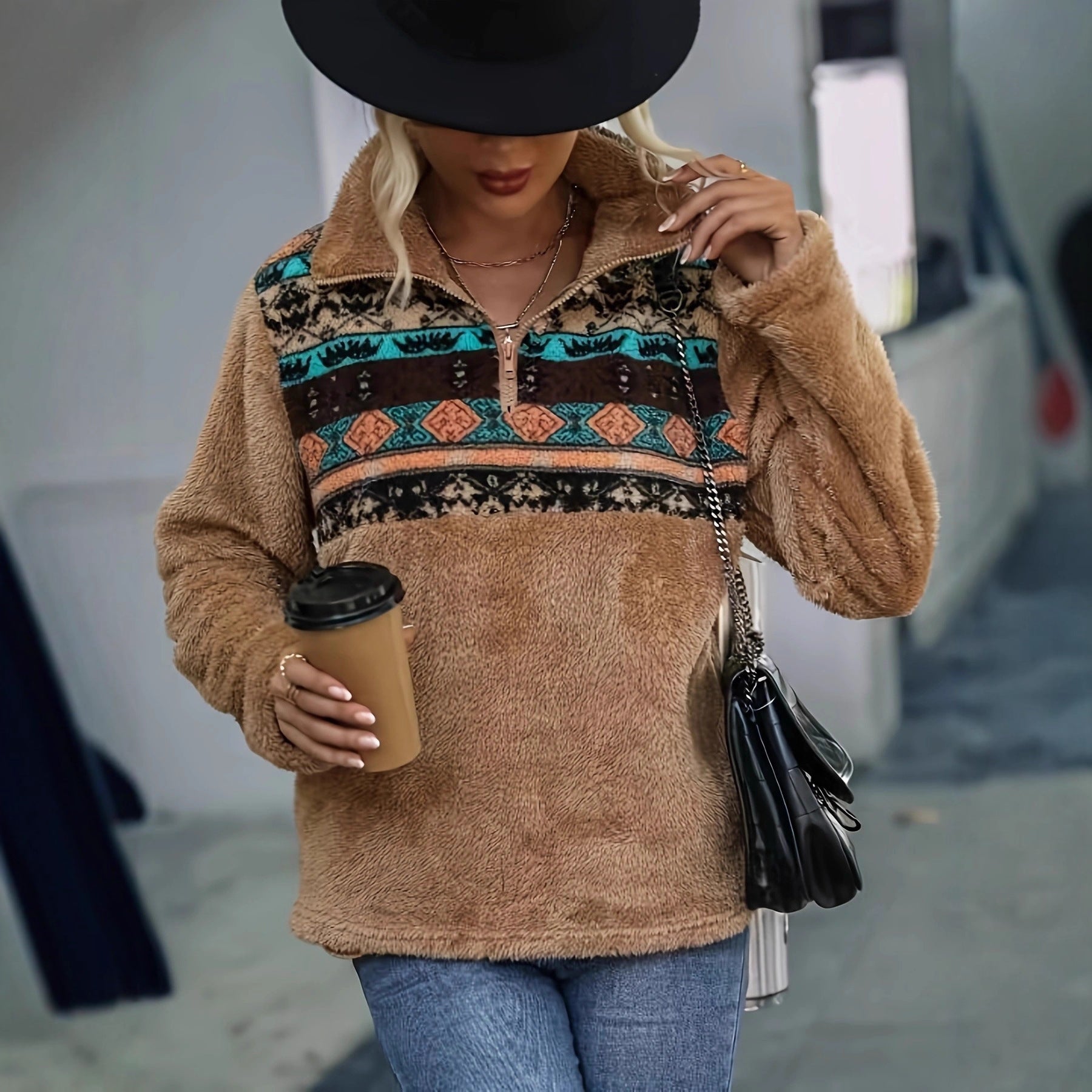 Damen Fleece-Pullover Kuschelig Reißverschluss Norvielle - Norvielle