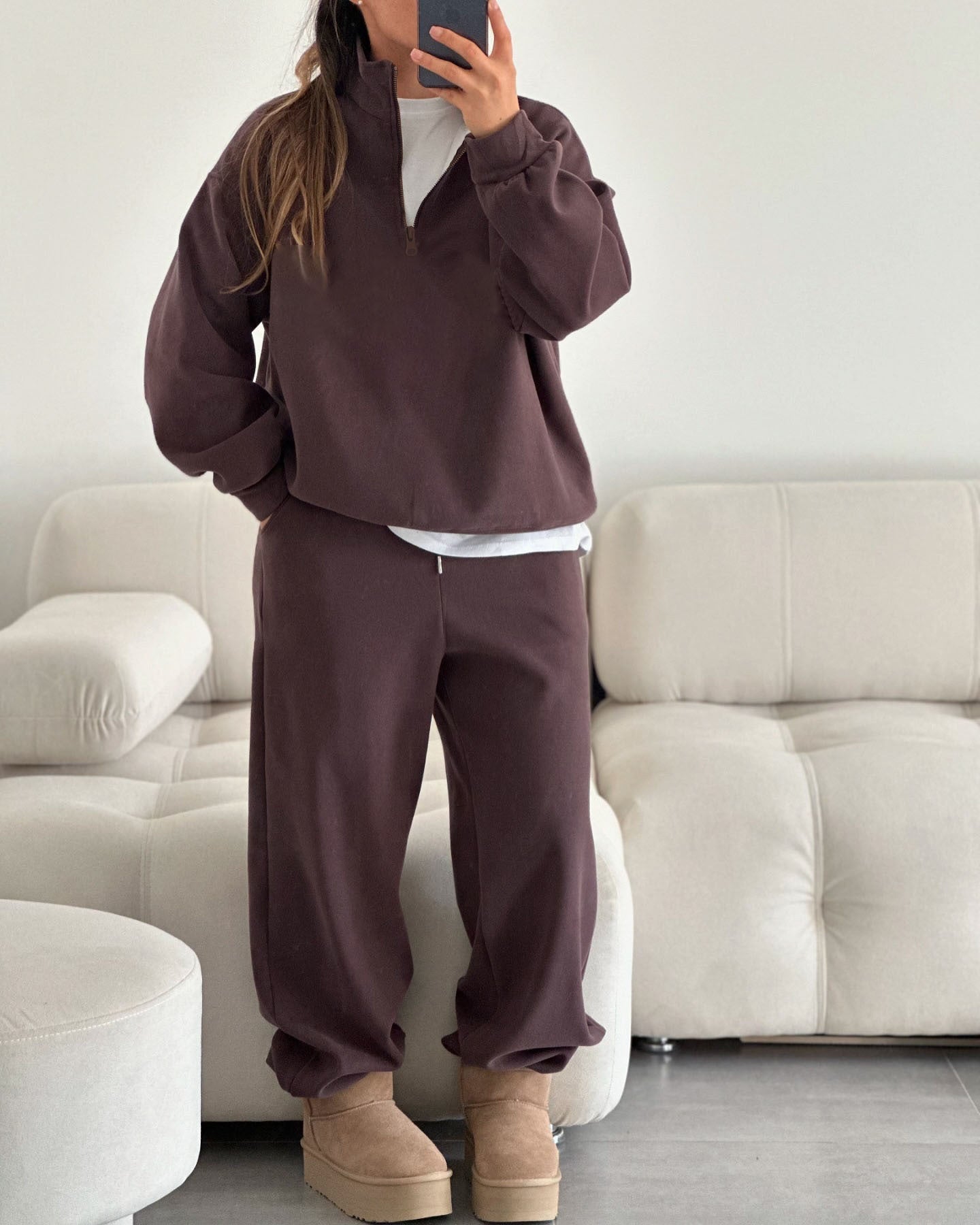 Damen Fleece Zip Hoodie Bequem Weite Ärmel Norvielle