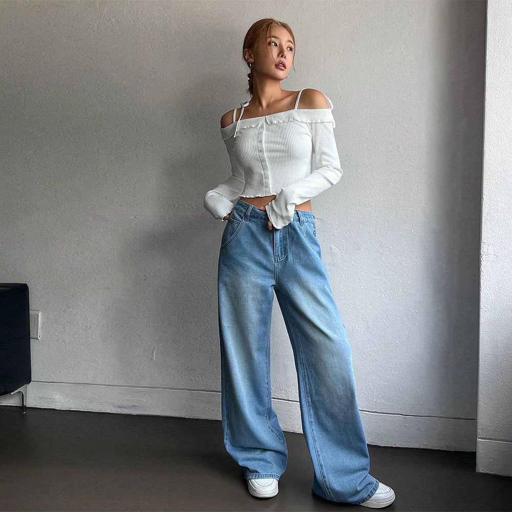 Damen Off-Shoulder-Oberteil mit Rüschendetails Cropped