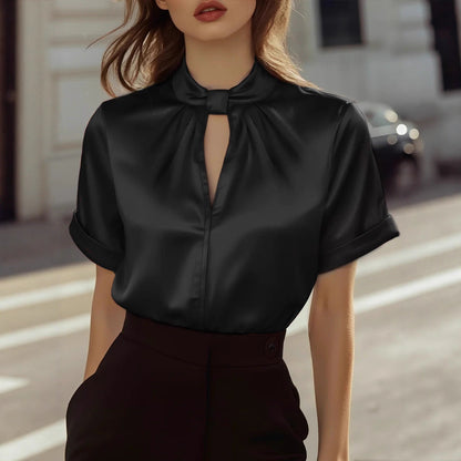 Damen Bluse Stehkragen Schimmernd Norvielle