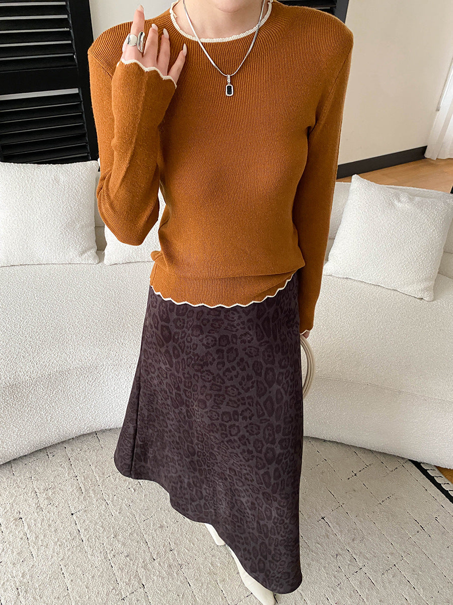 Damen Pullover Wellen-Saum Rippstruktur Norvielle