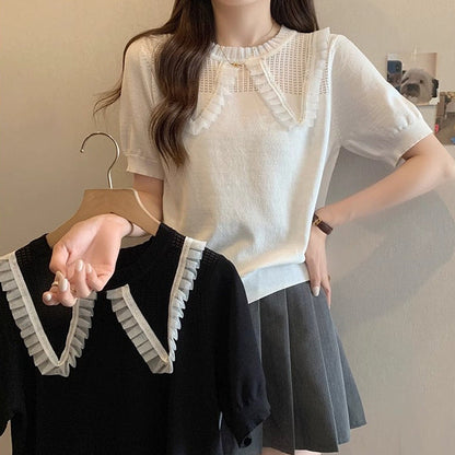 Damen Strickoberteil Atmungsaktives Design Rüschensaum Norvielle - Norvielle