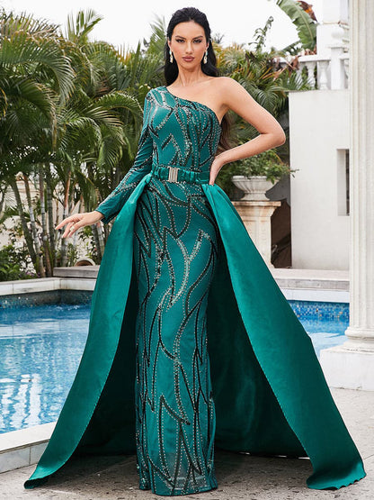 Damen Maxikleid Glitzernd Cape Elegant