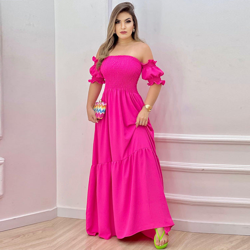 Damen Maxikleid Schulterfrei Rüschendetails Norvielle