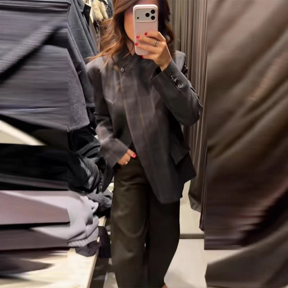 Damen Blazerjacke Moderner Schnitt Karo Norvielle