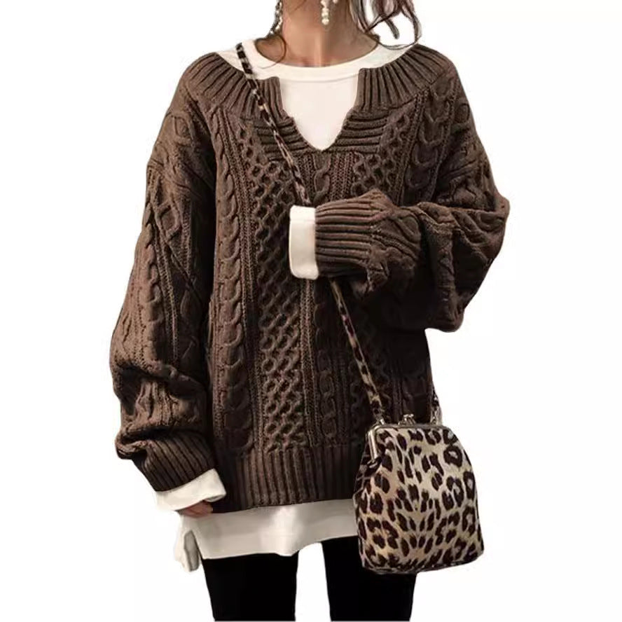 Damen Strickpullover Weiches Material V-Ausschnitt Beige