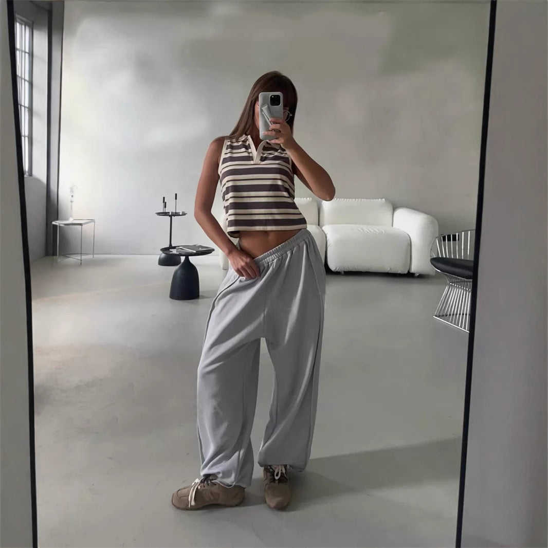 Damen Freizeithose Weites Bein Elastischer Bund
