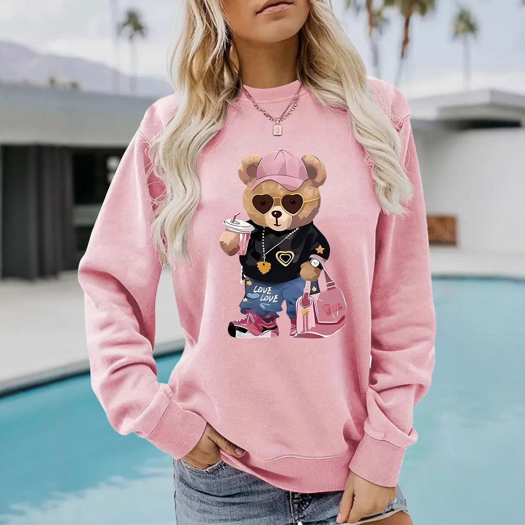 Damen Sweatshirt Cartoon Bär Motiv Weiß
