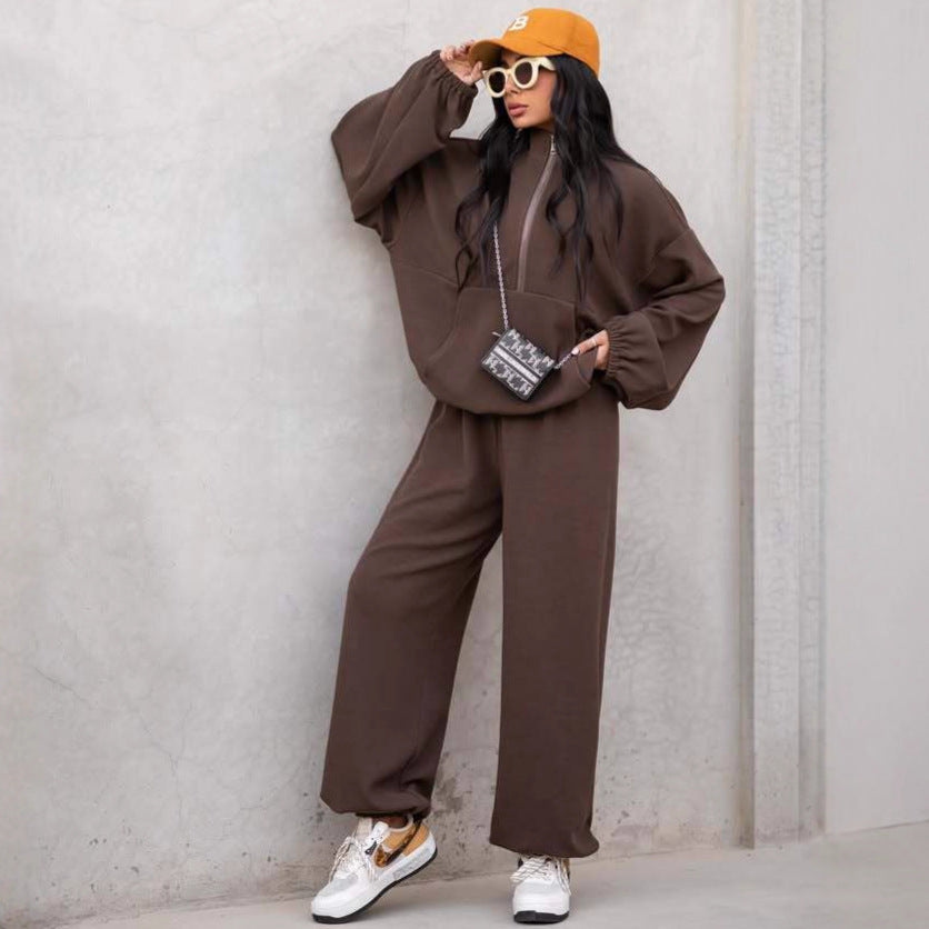 Damen Sweat-Anzug Elastisch Hochkragen Schwarz Norvielle - Norvielle