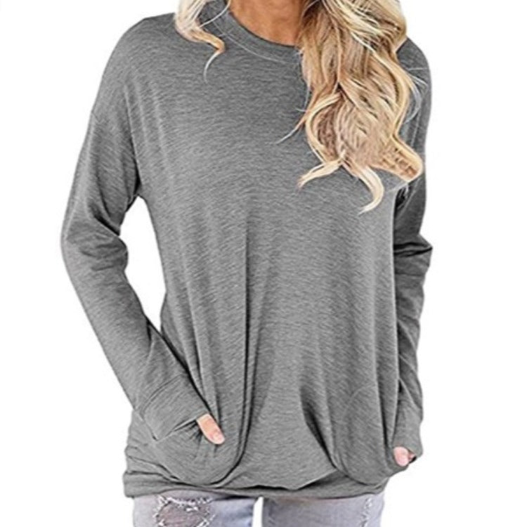 Damen Longsleeve Pullover mit Taschen Rundhals Norvielle