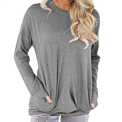 Damen Longsleeve Pullover mit Taschen Rundhals Norvielle