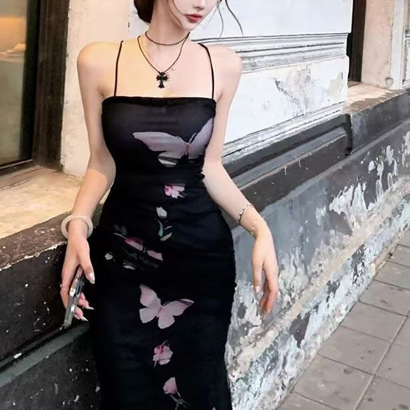 Damen Wickelkleid Floraler Schmetterlingsdruck Verstellbare Träger - Norvielle