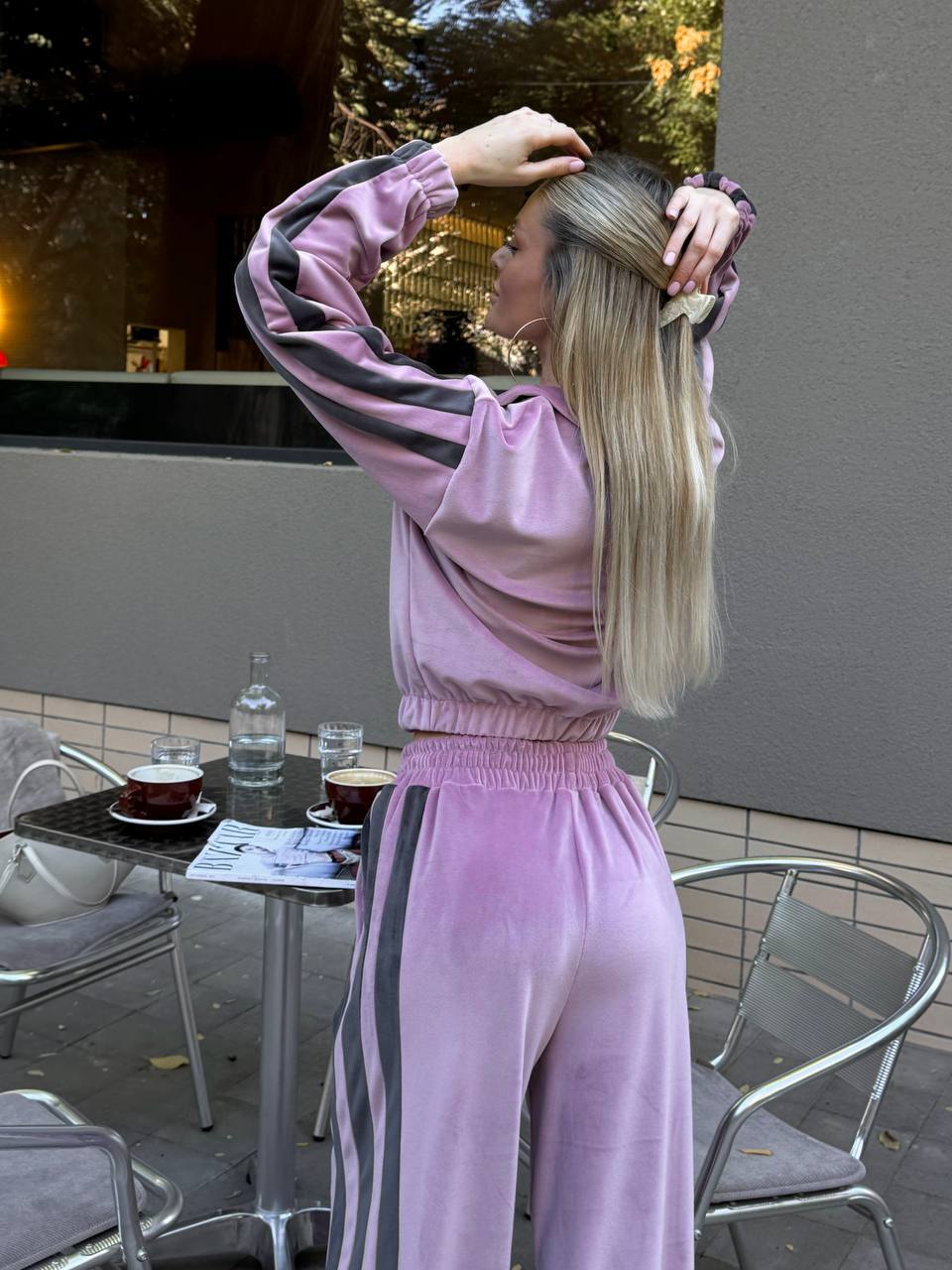 Damen Velours-Jogginganzug Sportlich Elastisch