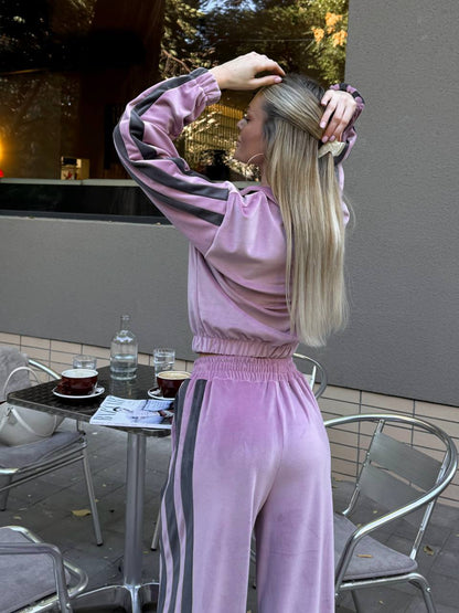 Damen Velours-Jogginganzug Sportlich Elastisch