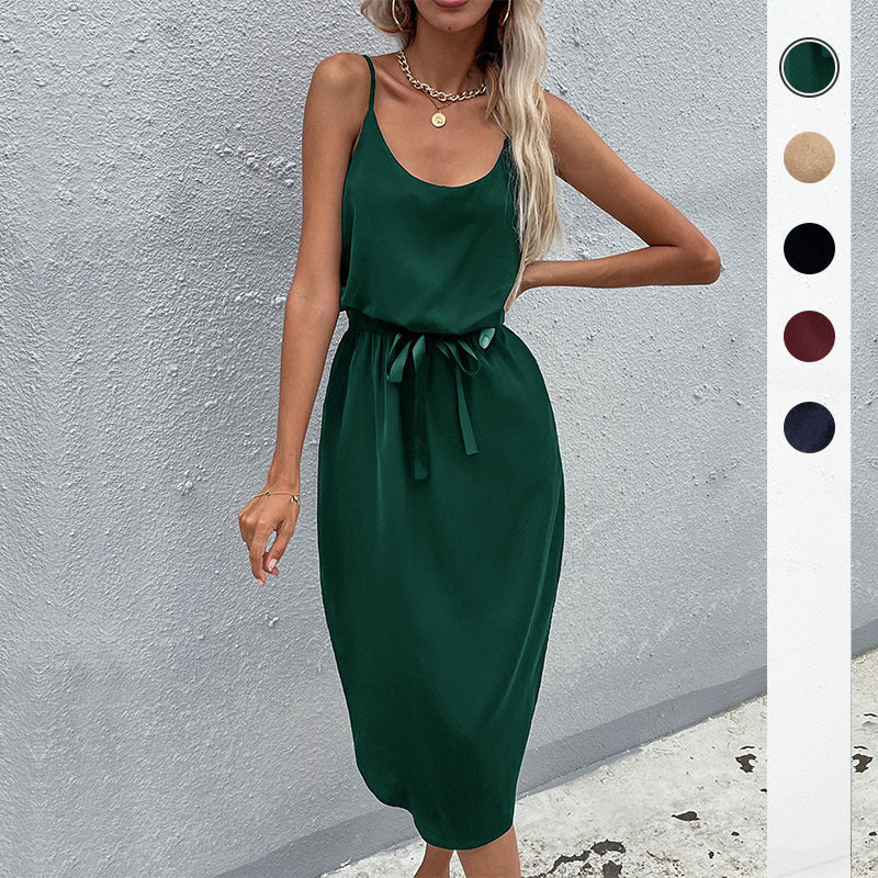 Damen Midikleid Taillenknoten Satinoptik Norvielle - Norvielle