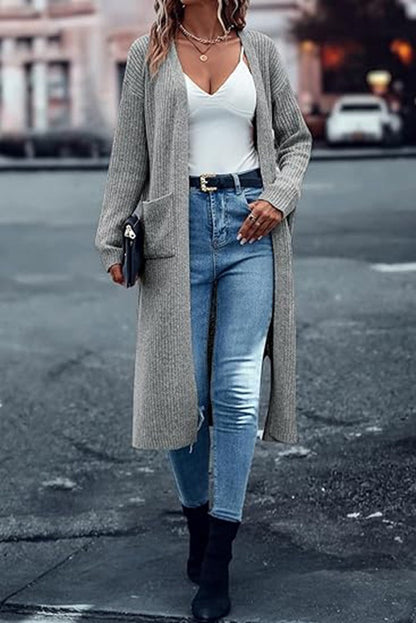 Damen Grobstrick-Cardigan Offene Taschen Lässiger Schnitt Norvielle