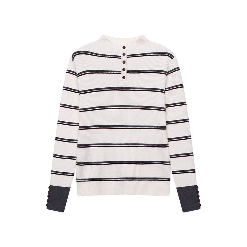 Damen Strickpullover Streifenlook Knopfleiste Norvielle