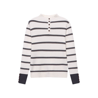 Damen Strickpullover Streifenlook Knopfleiste Norvielle