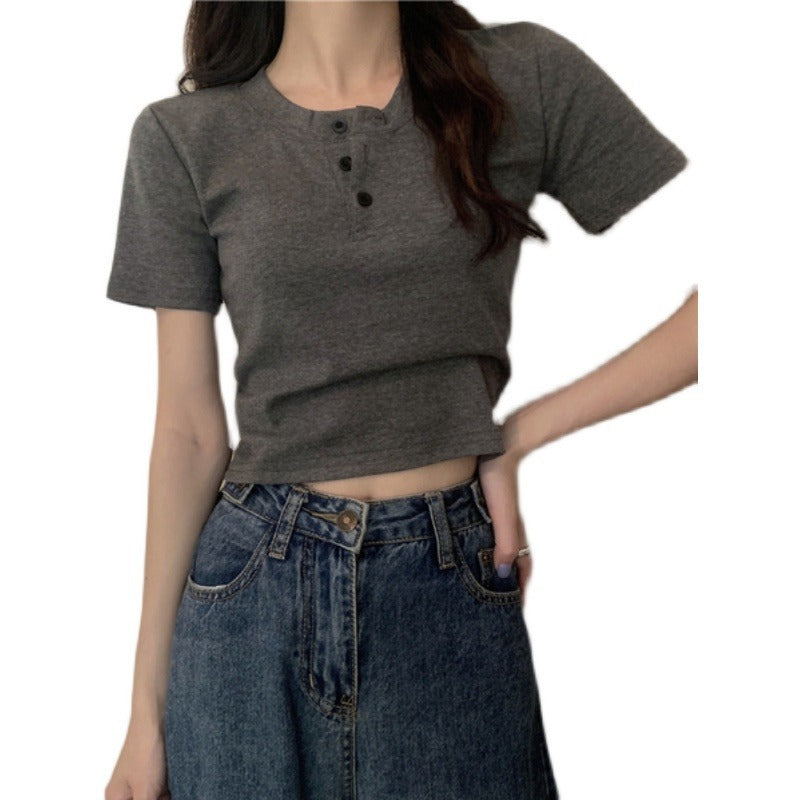 Damen Kurzarm Henley-Shirt Baumwolle Norvielle