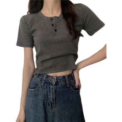 Damen Kurzarm Henley-Shirt Baumwolle Norvielle