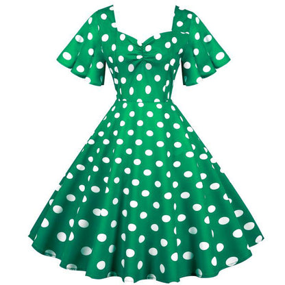 Damen Rockabilly Kleid Polka Dots Muster Schwarzes Kleid - Norvielle