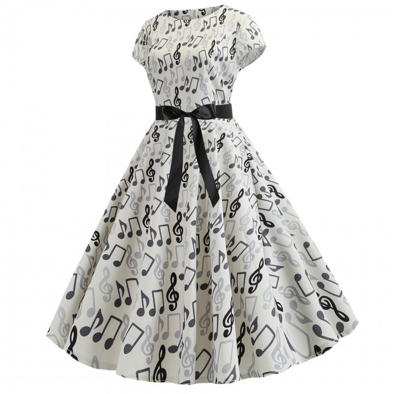 Damen Rockabilly Kleid Musikmotiv Tailliert