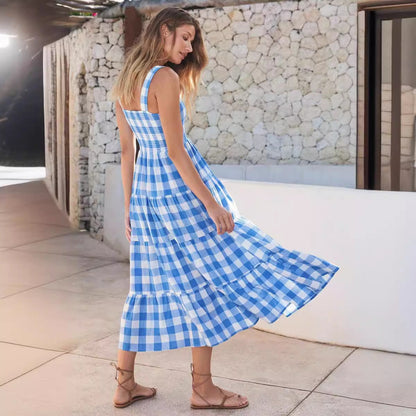 Damen Maxikleid Karomuster Fließender Schnitt Norvielle