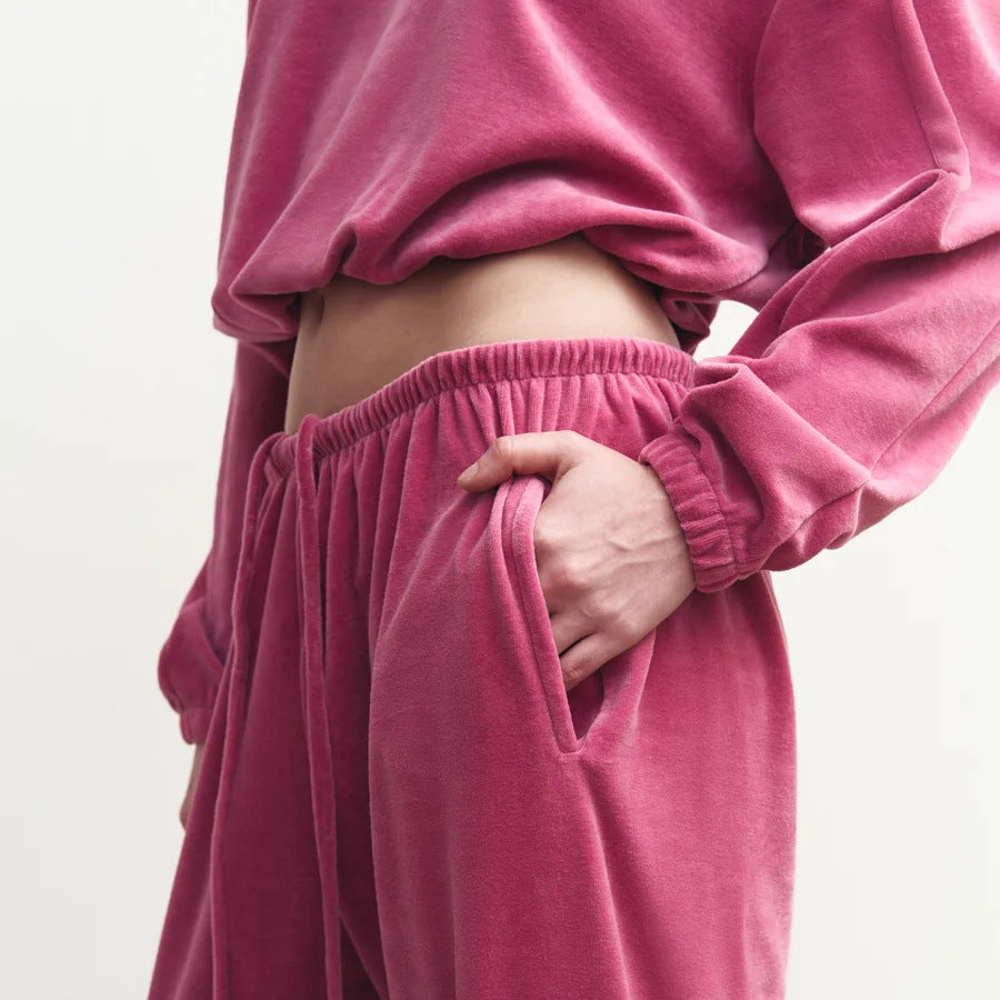 Damen Veloursanzug-Set Hochtailliert Mit Taschen Norvielle