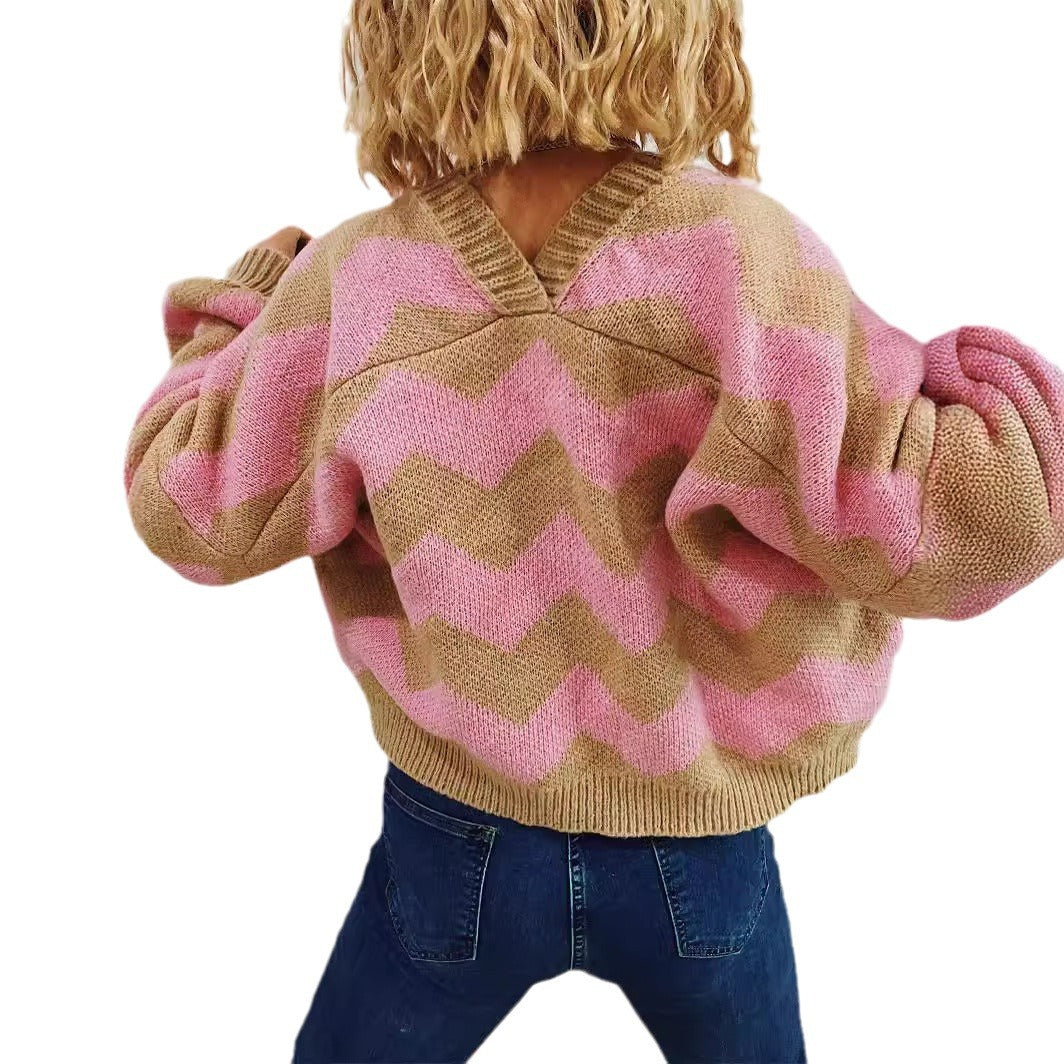 Damen Strickjacke Chevron-Muster Breite Ärmel Norvielle