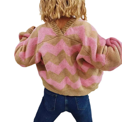 Damen Strickjacke Chevron-Muster Breite Ärmel Norvielle