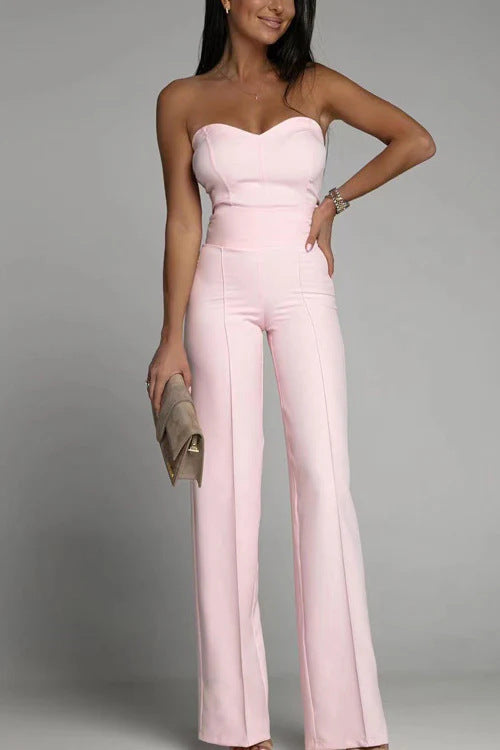 Damen Jumpsuit Schulterfrei Weites Bein Norvielle
