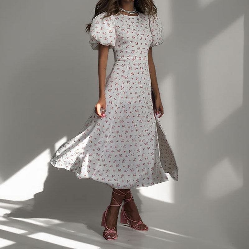 Damen Maxikleid Puffärmel Elegant Schlitz Norvielle - Norvielle