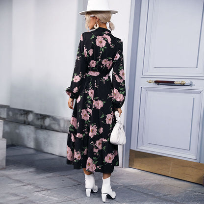Damen Maxikleid Florale Rüschen Eleganter Bund Norvielle