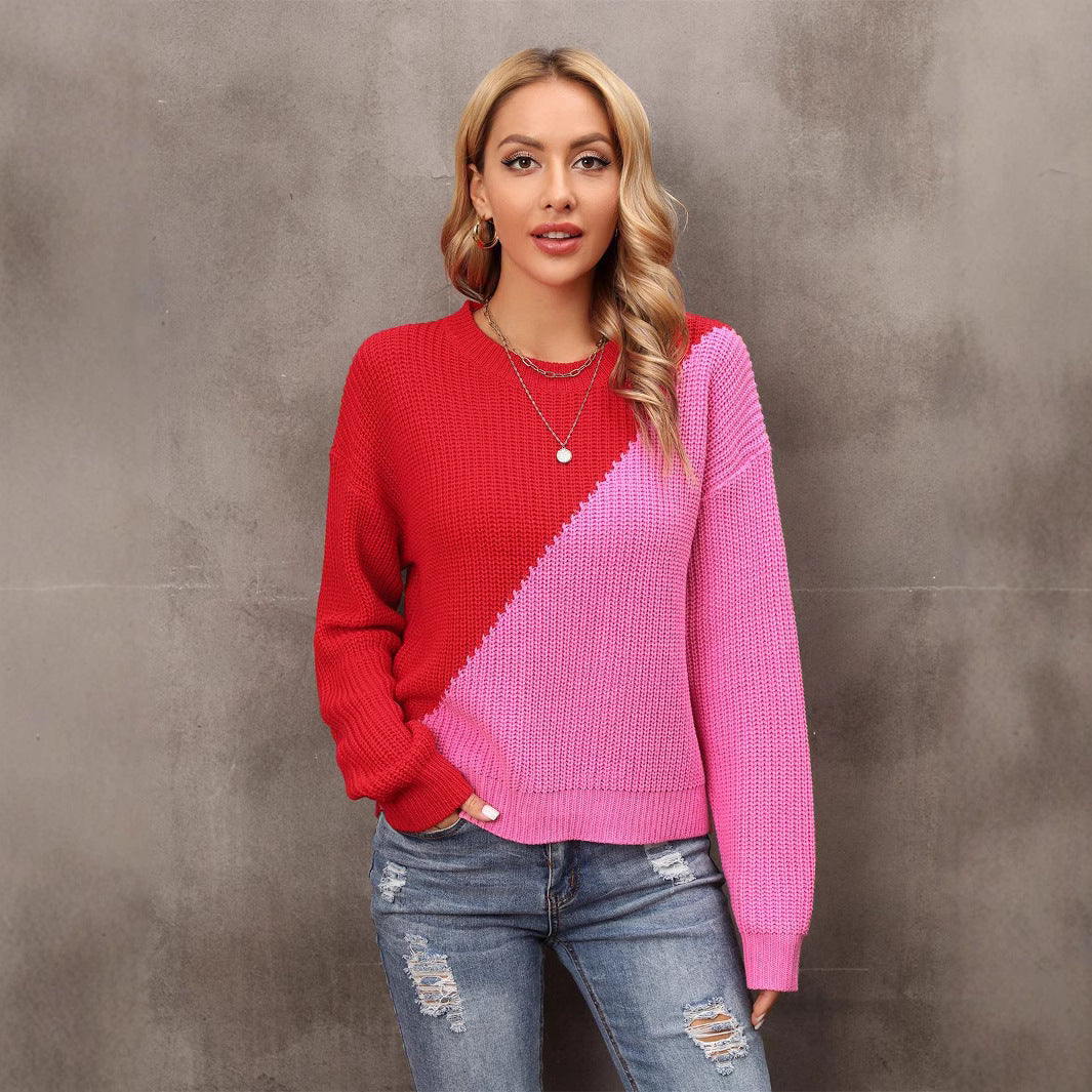 Damen Pullover Asymmetrisches Farbblockdesign Norvielle