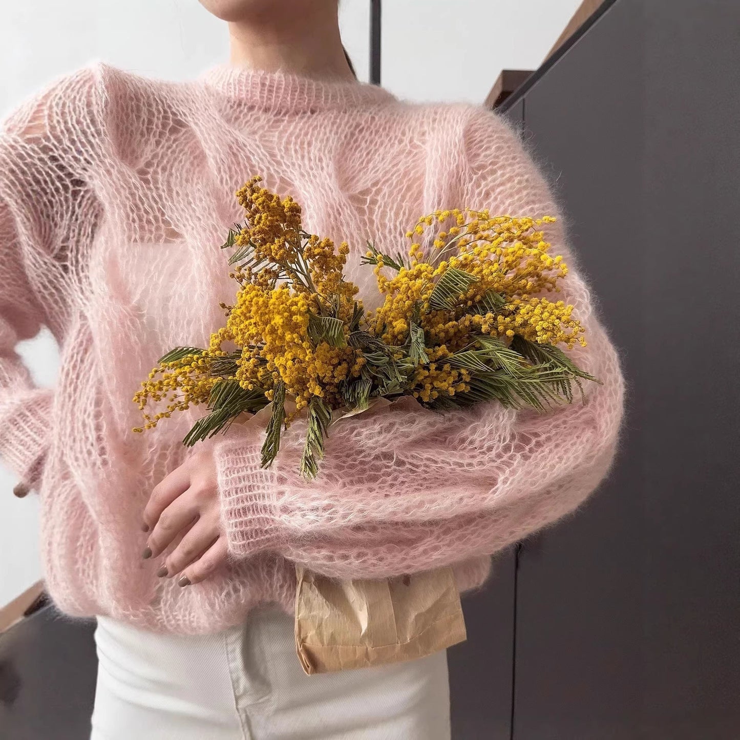 Damen Mohairpullover Weich Voluminöse Ärmel Norvielle