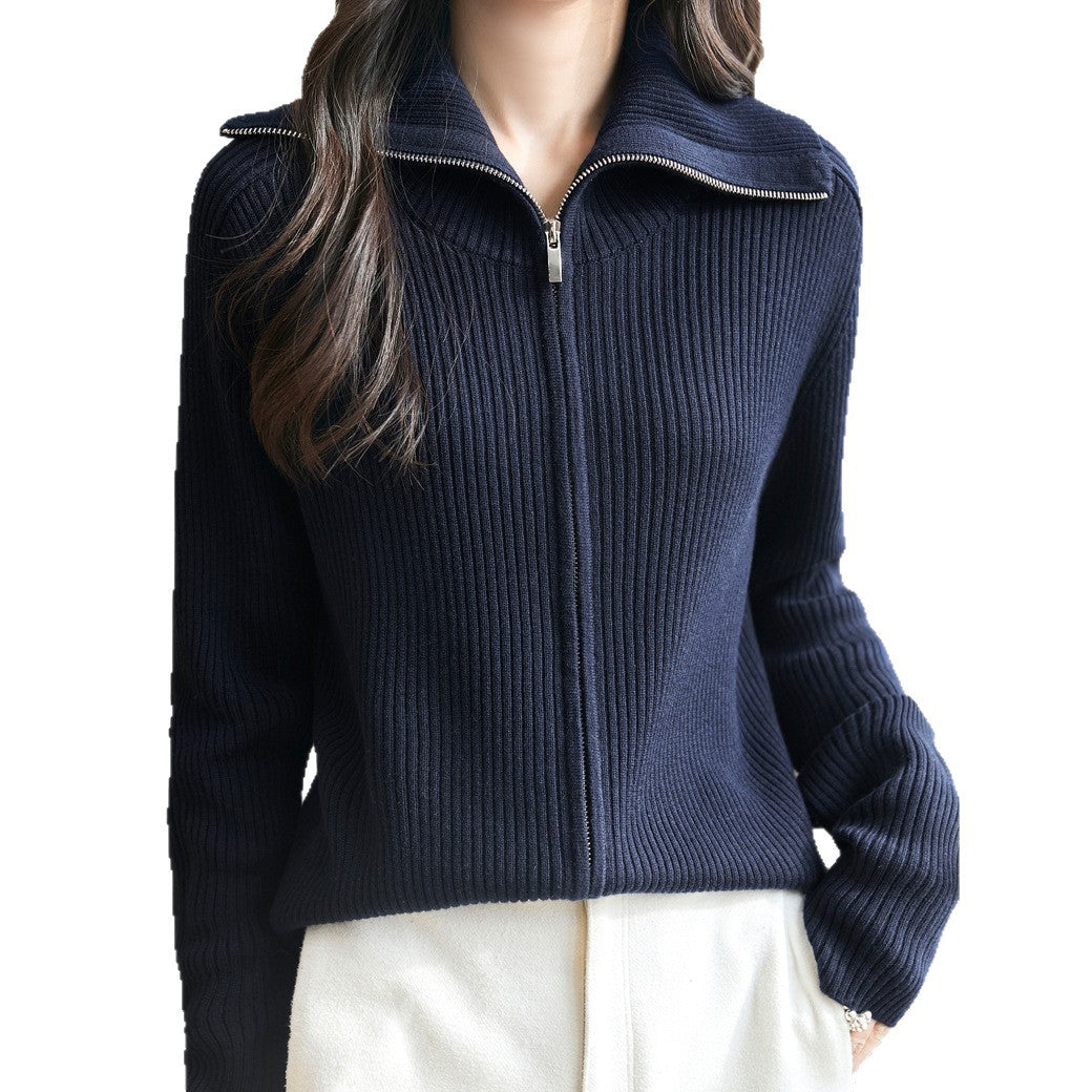 Damen Strickpullover Hochschließend Rippenstruktur Norvielle