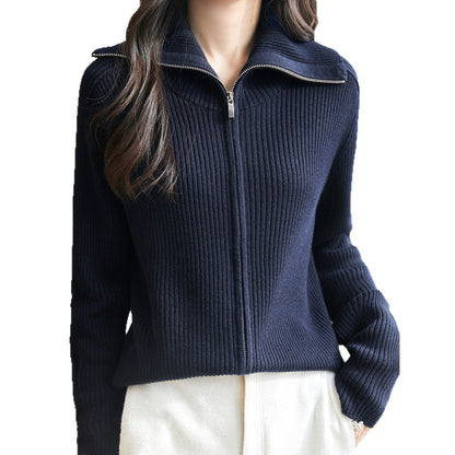 Damen Strickpullover Hochschließend Rippenstruktur Norvielle