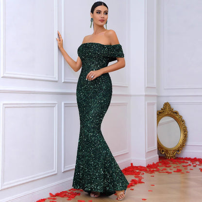 Damen Abendkleid Schulterfrei Pailletten Norvielle