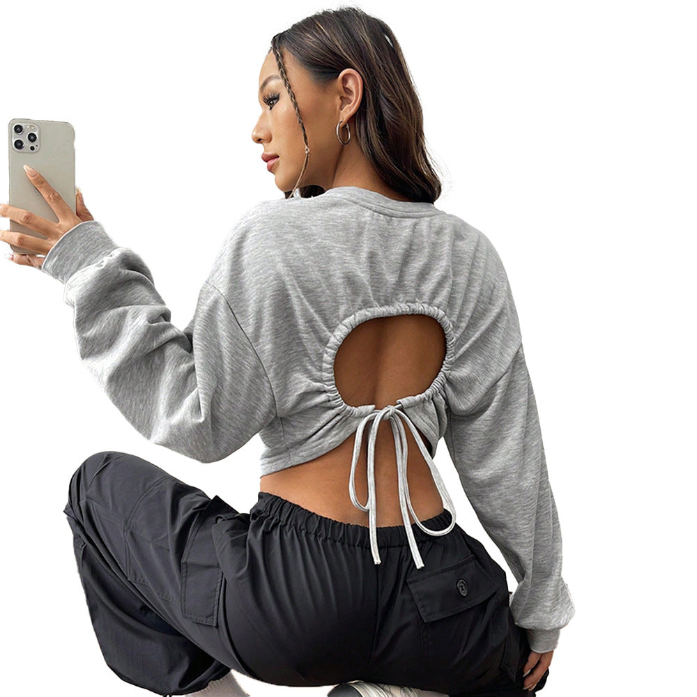 Damen Crop-Sweatshirt Weite Ärmel Rundhalsausschnitt Norvielle