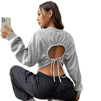 Damen Crop-Sweatshirt Weite Ärmel Rundhalsausschnitt Norvielle